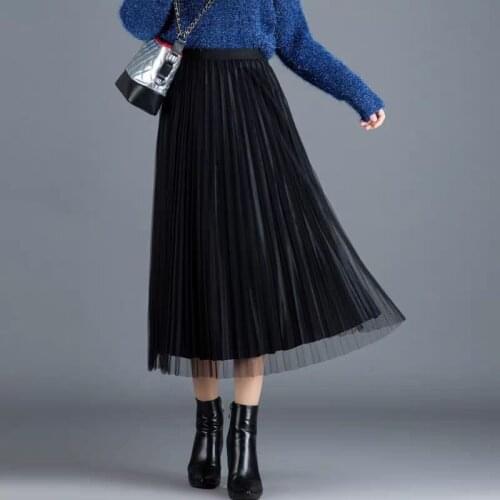Golden velvet pleated skirt womens autumn winter 2021 new versatile medium length high waist slim mesh skirt skirts womens