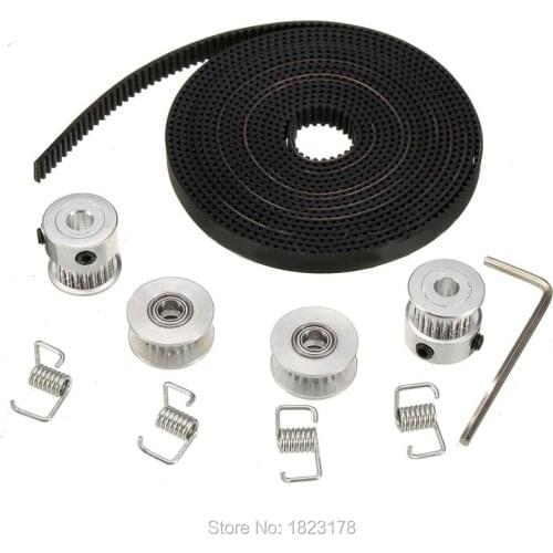 2PCS GT2 20Teeth Timing Pulley+2PCS Idle Pulley 20Teeth bore 5mm+2M GT2-6mm Timing Belt + 4PCS Tensioner Spring for 3D Printer