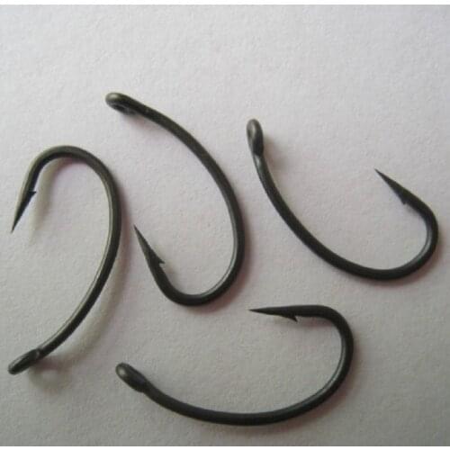 100 x Coated Curve Shank Carp Hooks, Micro Barbed, #2#4#6#8#10#12, Heavily Forged, Chemically Sharpened for Carp Fishings