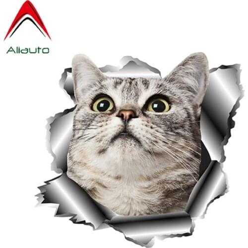 13cm x 12cm Cute Pet Cat Vinyl Car Sticker Torn Metal Decal Reflective Stickers Car Hood Decal 3D Car Accessories