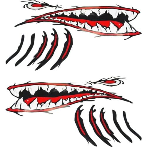 2 Shark Teeth Mouth Stickers Kayak Dinghy Car Bumper Laptop Decals 37.5x14cm
