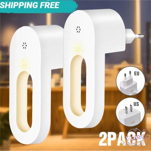 2pcs Plug-in Night Light Warm White LED Night Lights Dusk to Dawn Sensor for Bedroom Bathroom Kitchen Corridor Stairs EU/US Plug