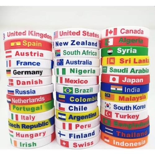 2pcs World Flag Bracelets Bangle Men Women Silicone Engraved Country Sports Rubber Wristband Band Cuff Accessories Wrist Band