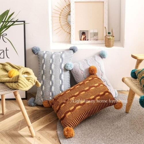 45cm Knitted pillowcase wool thread cushion cover hair ball decorative throw pillow cover home decor