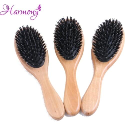 5pcs/lot Natural Varnish Wooden handle Boar Bristle Hair Brush, Hair Extensions Brush for Human Hair Extension