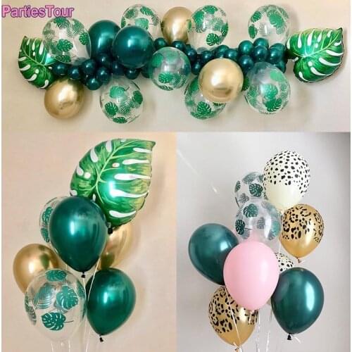5X Matel Latex Balloon Green Balloons Woodland Animal Palm Leaf Foil Balloon Safari Party Baloons Birthday Party Decor Kid Balon