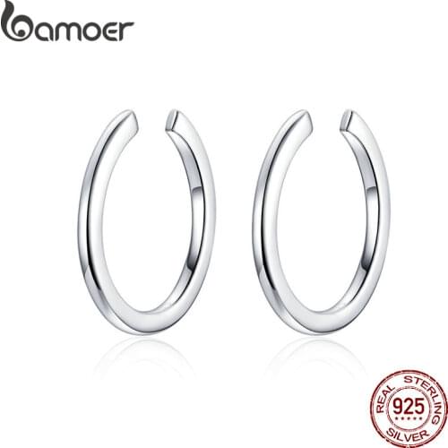BAMOER Minimalist Ear Cuff 925 Sterling Silver Simple Circle Clip Earrings for Women and Men Fashion Jewelry SCE647