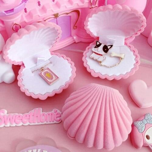 1 Piece Shell Shape Lovely Velvet Wedding Engagement Ring Box For Earrings Necklace Bracelet Jewelry Display Gift Box Holder