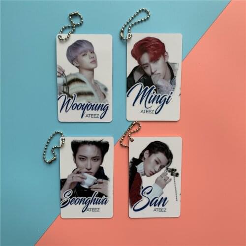 Kpop Ateez Key Chain PVC Double-Sided Printing Card Key Ring Pendant Cellphone lanyard High quality New arrivals