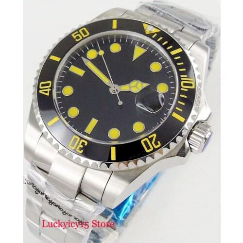 BLIGER 40mm Mechanical Men Watch Black Sterile Dial Brushed Case Automatic Movement Sapphire Glass Rotating Bezel Screw Down