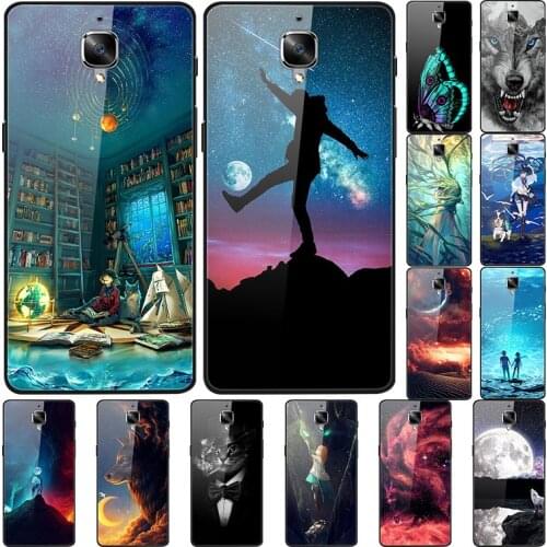 Case For Oneplus 3 Back Phone Cover Black TPU Silicone Bumper With Tempered Glass
