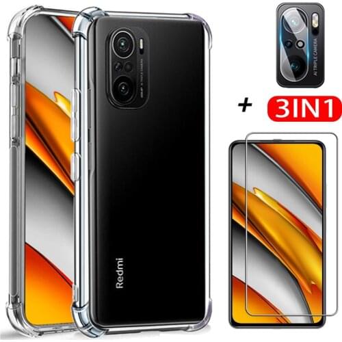 Phone case poco F3 3in1 Glass Lens screen Protector for xiaomi poco F3 F 3 cases protective glas film POCOF3 antifall case cover