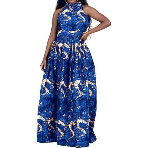 Polyester Elegant African Dresses Dashiki Print Long Robe Maxi Dress Vestidos Party Style Bazin Riche Summer Fashion Sexy Dress