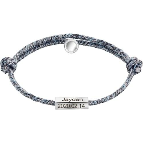 DUOYING New Custom Engraved Name Braided Bracelet Letter Magnetic Couple Bangles Simple Personality Couple Bracelet Unique Gift