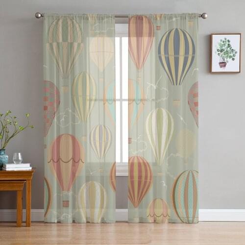 Cartoon Hot Air Balloon Print Sheer Window Panel Curtains Room for Living Room Bedroom Kitchen Room Chiffon Tulle Curtains
