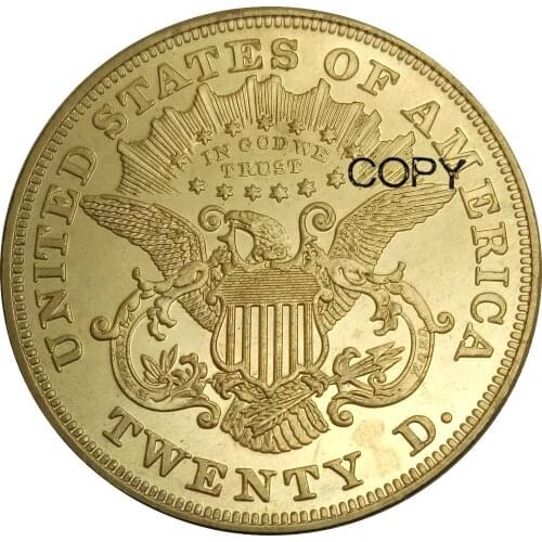United States 20 Dollars Liberty Head - Double Eagle with motto TWENTY D. 1869 1869 S Brass Metal Copy Coins