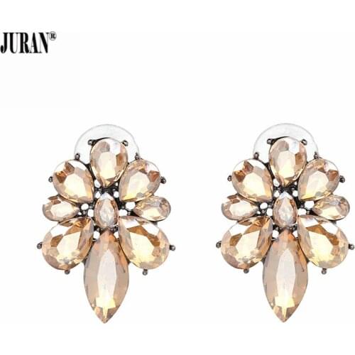 JURAN 2017 Hot Sale Champagne Crystal Water Stud Earrings In The Ears With Stones For Women Earring Orecchini Donna Bijouterie