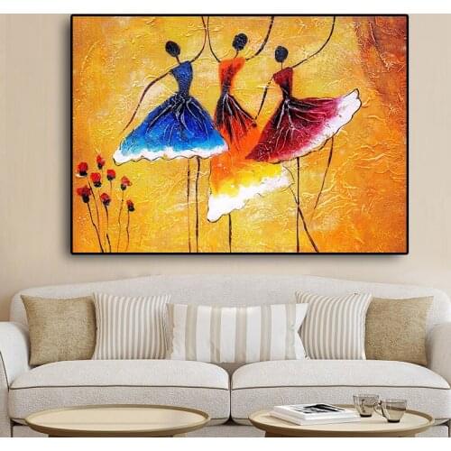 African Woman Vintage Ballerina Girl Flower Oil Painting on Canvas Posters and Prints Cuadros Wall Art Picture for Living Room