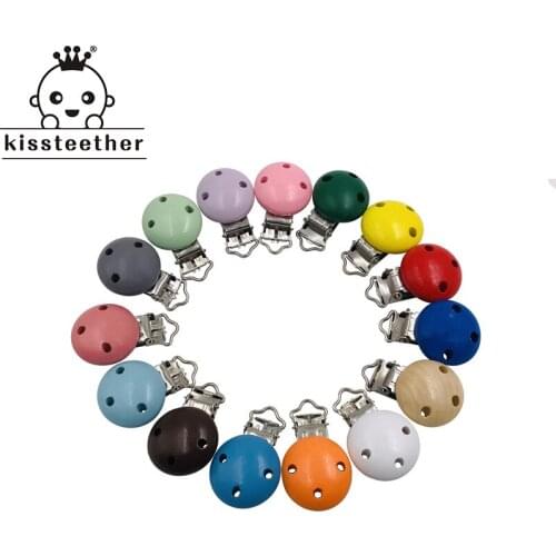 Kissteether 2pcs Wooden Pacifier Chain Accessory Baby Teether teething Infant Soother Clip Nipple Clasp Toy DIY hold Tool