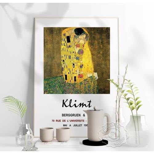 Klimt Exhibition Bicolor Szinverzio Poster, Gustav Klimt : "A Csok" Keretezett Plakat Art Print, Klimt French Vintage Home Decor