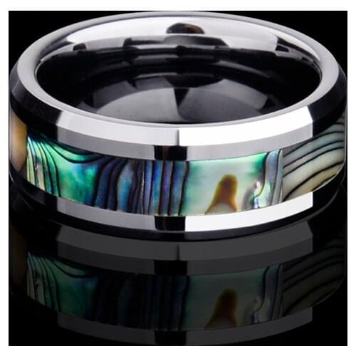 New Arrival High Polished 8mm Width Tungsten Carbide Rings for Man Inlay Deep Sea Shell Comfort Fit Band Size 6-13 Free Shipping