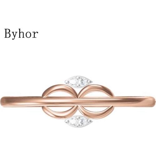 Byhor Solid 14K White+Rose Gold 0.028ct H/SI Natural Diamonds кольцo Fine Jewelry Trendy Wedding Band Diamond кольцa ring Women