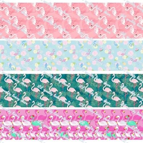 16-75mm Cartoon Flamingo Printed Grosgrain Ribbon/16mm Printed Elastic Foe Ribbons DIY Hair Bows Sewing Webbing 50 Yards