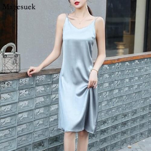 Summer Spaghetti Strap Satin Dress Women 2021 Backless V-Neck Sexy Short Dress Female Solid Party Dresses Ladies Vestidos 13203