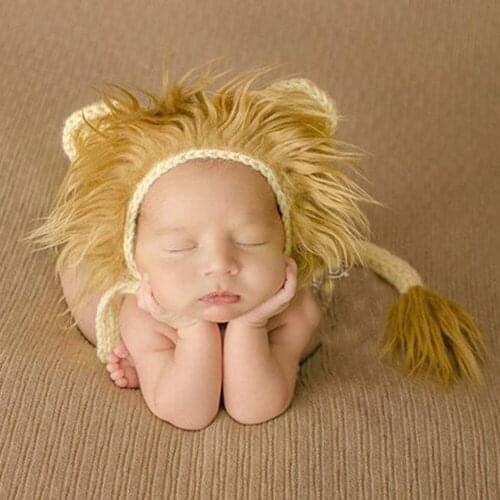 Lion Crochet Newborn Baby Photography Props Costume Infant Knitted Lion Hat with Tail Baby Halloween Outfit Shower Gift