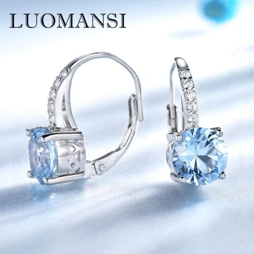 Luomansi 925 Sterling Silver Drop Earrings Premium Natural Blue Topaz Gemstone Earrings Valentines Gift