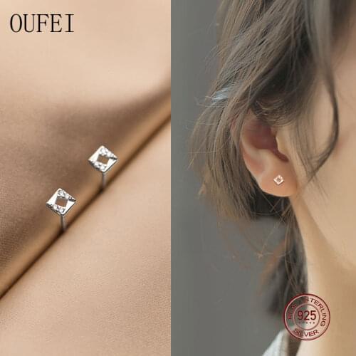 Small Stud Earring 925 Sterling Silver Women Earrings Square Zircon Simple Fine Jewelry For Girl Accessories 2020 Trends
