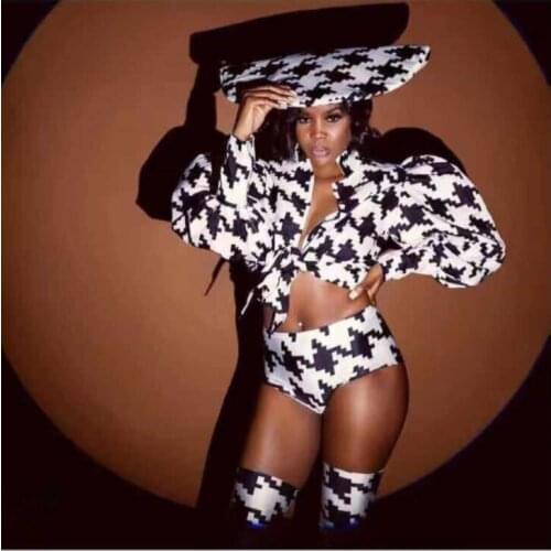 Fashion Jazz Disco Bar Party Nightclub Wear Outfit Singer Dancer Zebra Stripes Print Stage Wear Peformance Clothing