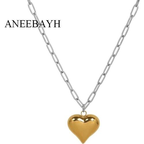 Fashion Statement Gold Heart Pendant Necklaces For Women Double Color Clavicle Choker Necklaces 316L Stainless Steel Jewelry