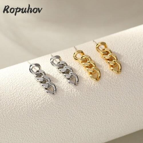 ROPUHOV 2021 Jewery Trendy Korean Earrings Women Simple Chain Studs Earrings