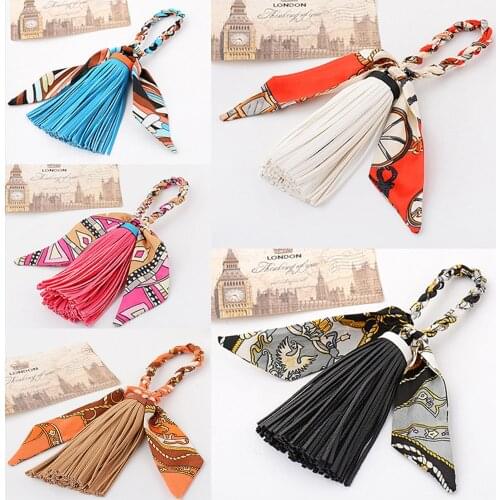 Fashion Scarves Leather Tassel Keychain Pendant Car Key Chain Bag Accessories for Women Men Girl Gift