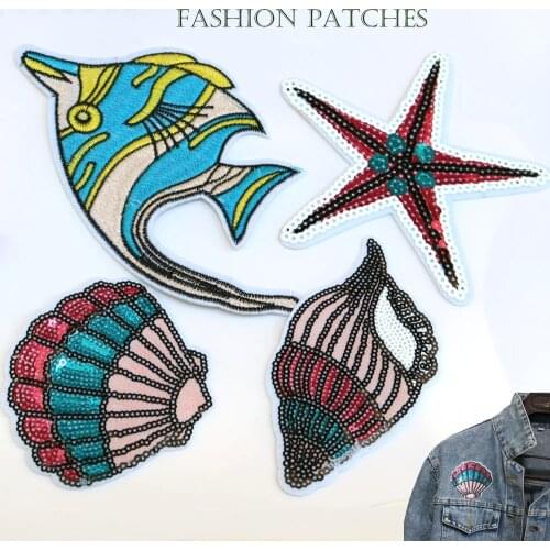 Sea animals 3D Handmade beaded Patches for clothing DIY sew on sequin rhinestone parches Beaded applique parches bordados para