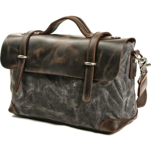 MAKETIAN retro mens leather flip bag mens messenger bag zipper mens briefcase canvas casual shoulder bag solid color handbag