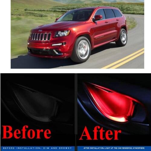 4pc CF style stickers on cars interior inside door handle atmosphere lamp for jeep CHEROKEE kj kl xj COMMANDER XK XH COMPASS MK