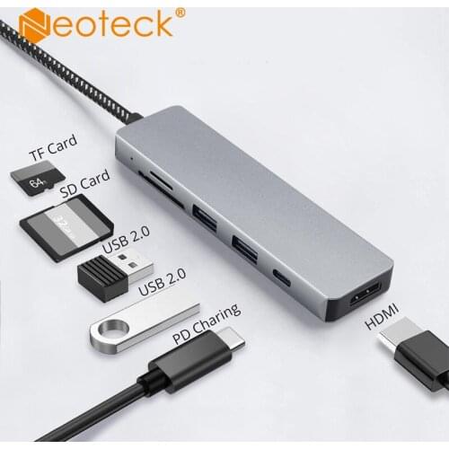 Neoteck USB C Hub Multiport Adapter 6 in 1 Multiport Adapter with 4K HDMI Output 100W PD Charging Port for MacBook Pro Type C
