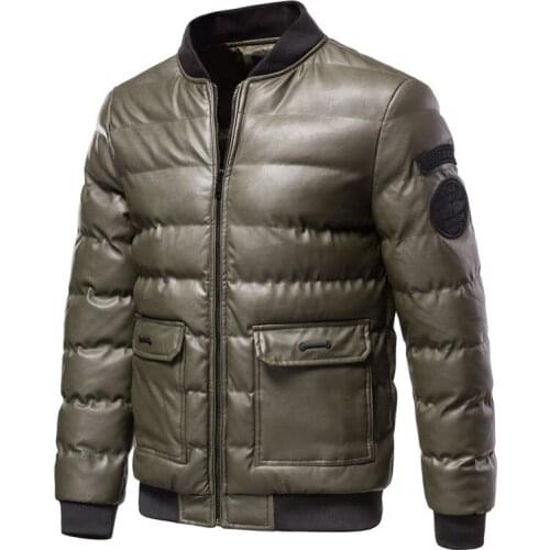 2021 New Fall Winter Cotton-padded Mens PU Leather Jacket Casual Slim Bomber Jacket Warm Parka Mens Winter Jackets And Coats