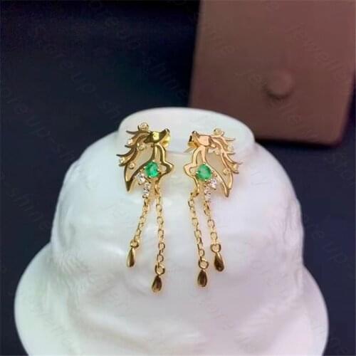 New natural emerald earrings 925 silver ancient silver earrings fresh and lovely design elk earrings