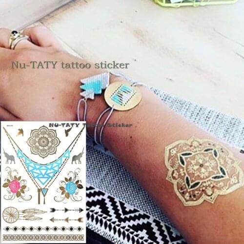Nu-TATY 8PCS/LOT 24 style Temporary Tattoo Body Art, Gold Wild Lotus Designs, Flash Tattoo Sticker Keep 3-5 days