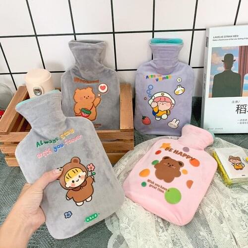 W&G Cartoon Plush Hot Water Bottle Water Filling Anti-scalding Portable Rubber Warm Water Bag Cute Girl Heart Plush Warm Baby