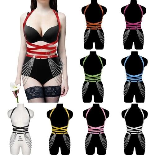 Leather Fashion Harness For Women Harajuku Chain Accessories Fetish Lingerie Set Suspenders Bondage Garter Festival Clothing