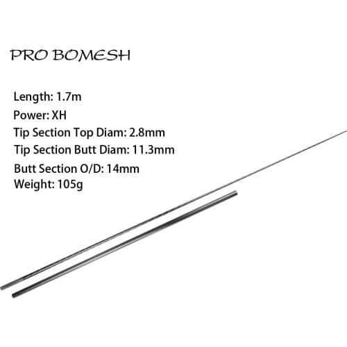 Pro Bomesh 2 Blanks 1.7m XH 1.5Pcs Butt Jointed Xrays Wrapping Carbon Boat Rod Jigging Rod Blank DIY Fishing Rod Blank Repair