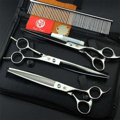 8.0 inch Professional Pet Dog Grooming Scissors tool Straight & Curved Shear & thinning Hair Cutting Shears 3 PCS+ Case+comb