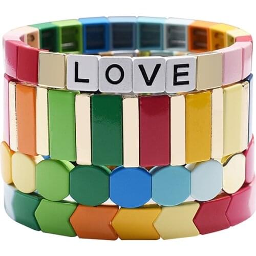 Rainbow armbands myuki charm bracelet hematite tile braclet set boho jewellery wrap strand bracelet wristband friendship gift