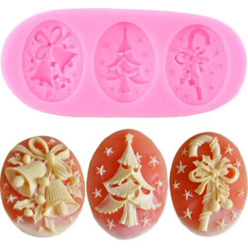 Christmas Tree Cane Bell Bows Silicone Molds Candy Chocolate Mould Christmas Cake Decorating Tools Cupcake Topper Fondant Moulds