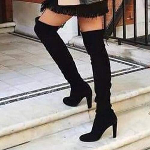 Fashion Slim Boots Faux Suede Over The Knee High Shoes Women Winter Thigh High Boots High Heels Sexy Shoes Woman Botas Mujer