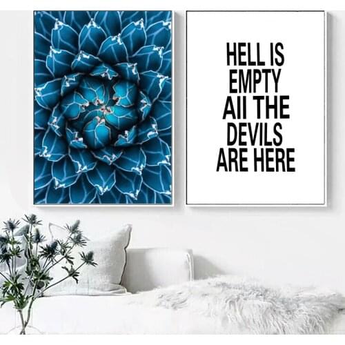Blue Flowers Inspirational Quotes Wall Art Canvas Painting Posters And Prints Nordic Poster Wall Pictures For Living Room Decor